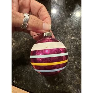 Shiny Brite Christmas Ornament Mercury Glass Pink Blue Yellow Stripes #305 VTG